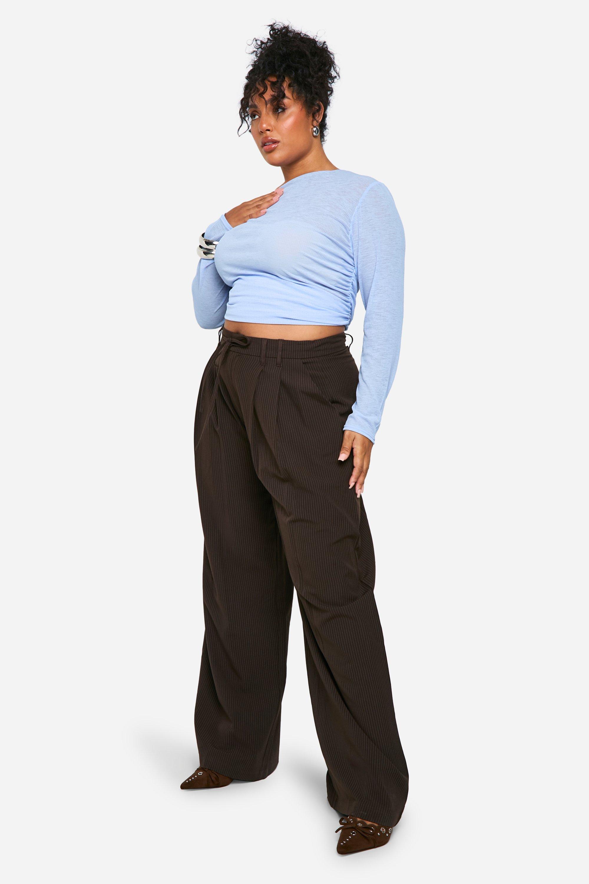 Plus Pinstripe Wide Leg Drawstring Trouser | boohoo